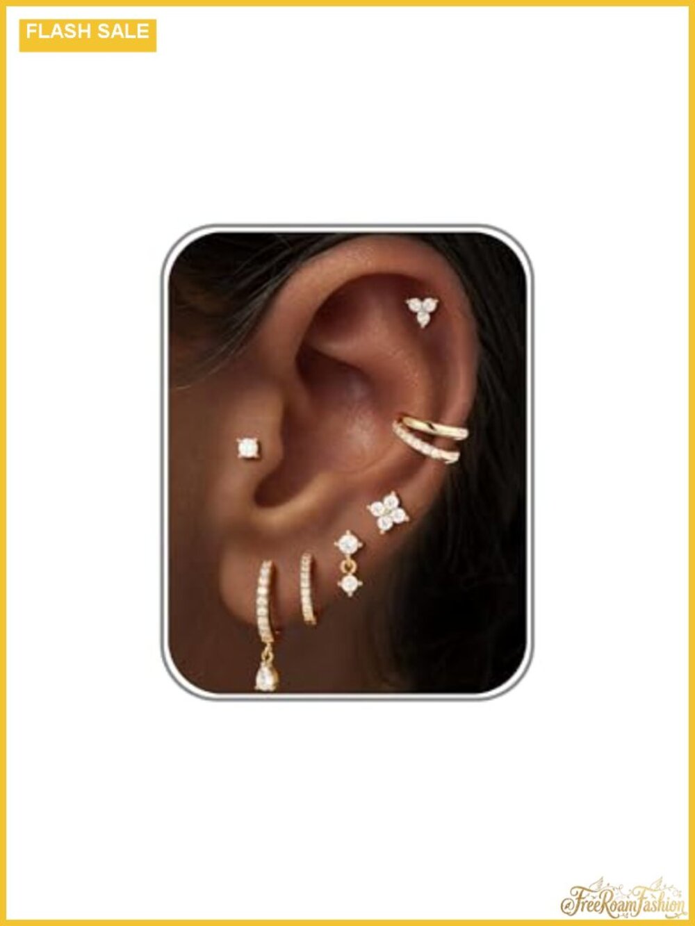 14k Gold Plated Flat Back Earring Stack Set Hypoallergenic Cartilage Hoop Stud